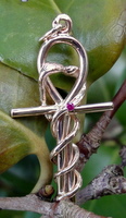 rood gouden ankh met caduceus en met purple briljant